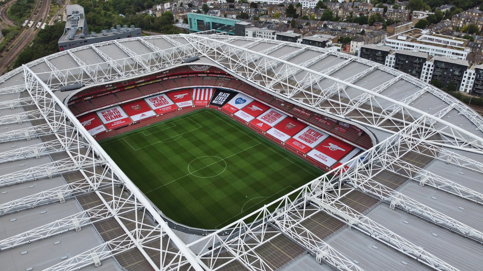An aerial view of the Emirates Stadium, Arsenal's ground in Holloway, north London