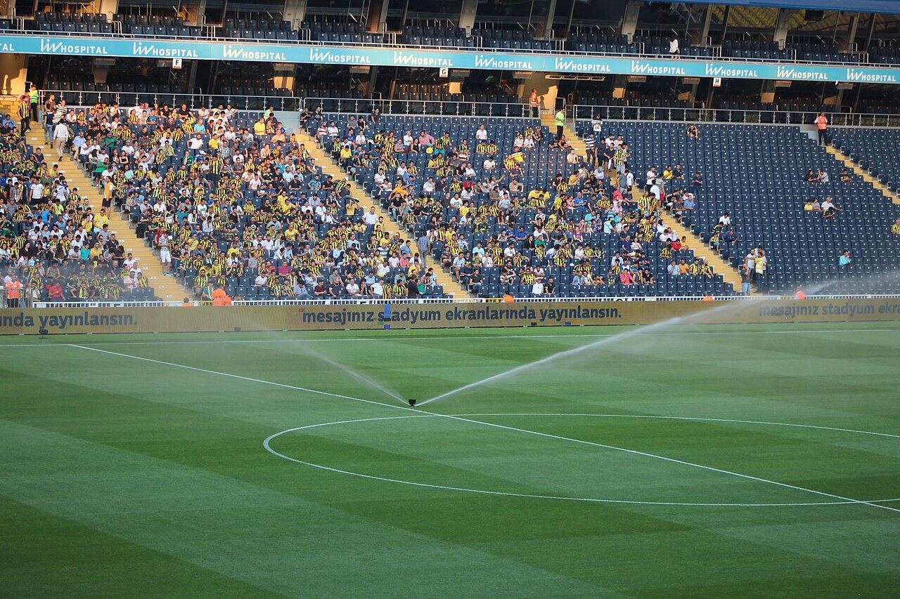 Fans in the stands at Fenerbahçe's Şükrü Saracoğlu stadium in Kadıköy, before kickoff