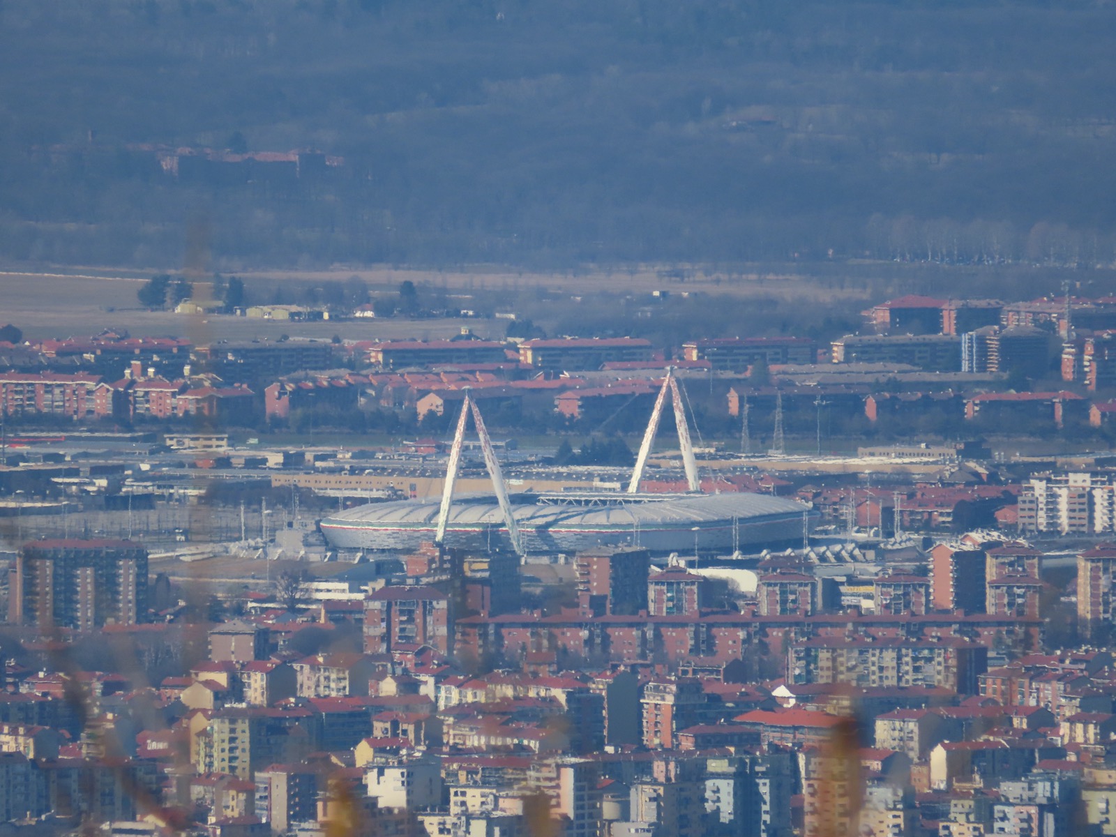 The Allianz Stadium in Turin, Juventus's ground, seen from the hills above the city