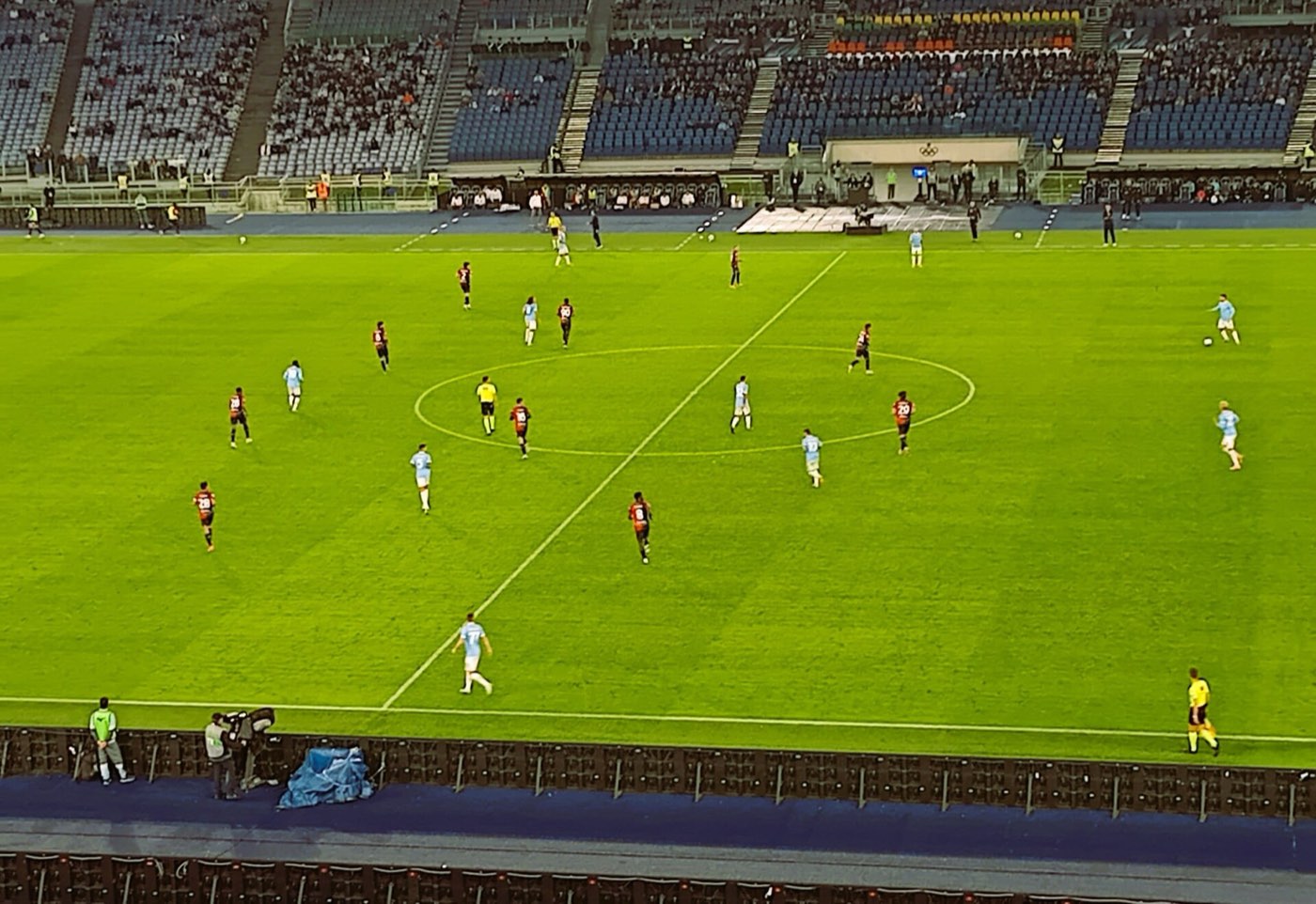 Lazio in sky blue playing Cagliari at the Stadio Olimpico in Rome, seen from the upper tier